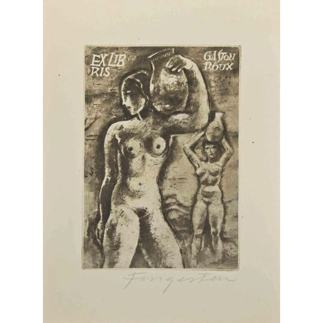 Michel Fingesten, Ex Libris: Gaston Roux, Etching, 1930s For Sale