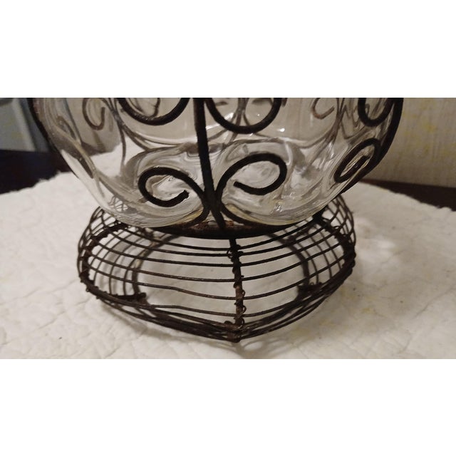 Metal Antique French Pedestal Urn Caged Glass Twisted Wire Vase Late 19th Century For Sale - Image 7 of 11