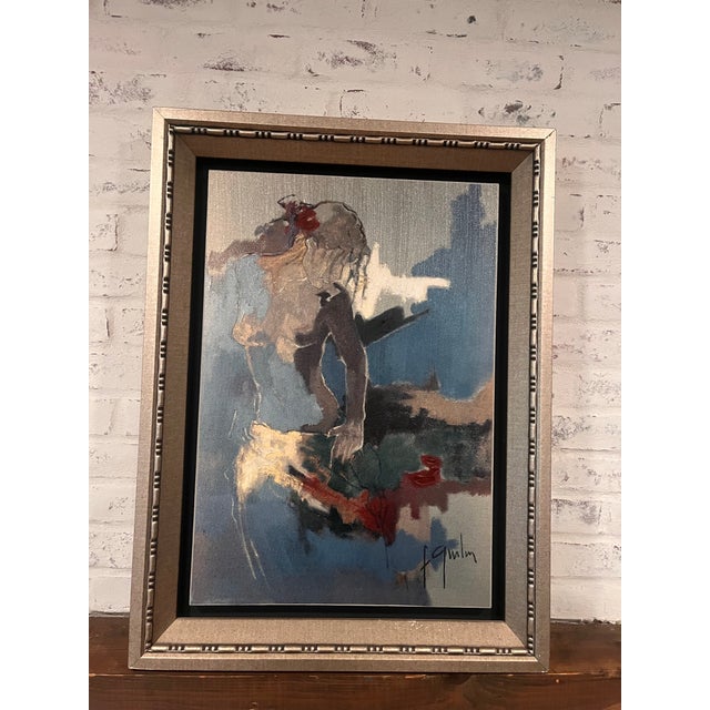 Cerulean 1970s Modern Abstract Portrait Painting Signed Achim - Framed Contemporary Art, Mid Century Modern For Sale - Image 8 of 11