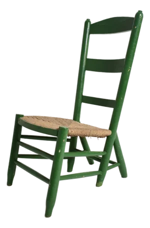 Green Painted Wood and Straw Fireside Chair, 1960s