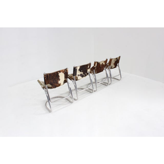 Vintage Dining Room Chairs in Chrome and Cowhide from Parravicini Fratelli, 1970s, Set of 4 For Sale - Image 4 of 10
