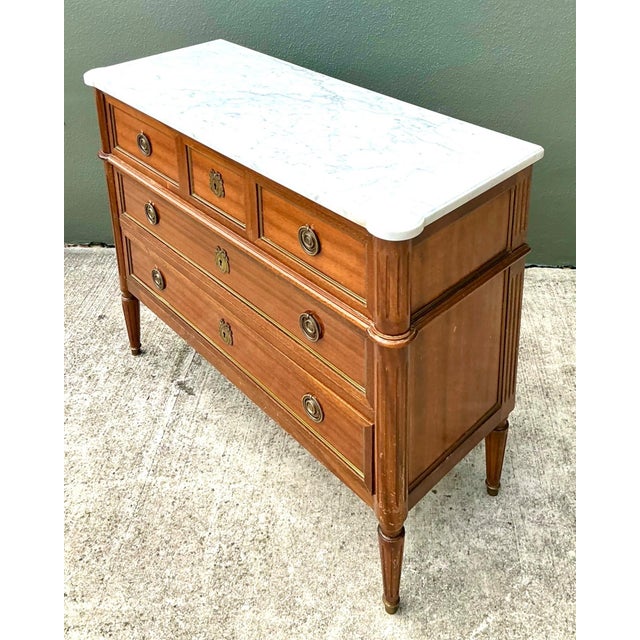 Vintage Louis XVI Neoclassical Style Wood and Marble Dresser For Sale - Image 12 of 18