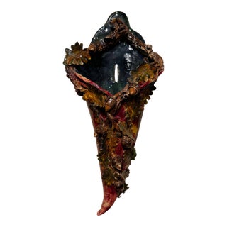 Early 20th Century French Barbotine Majolica Cornucopia Wall Pocket For Sale