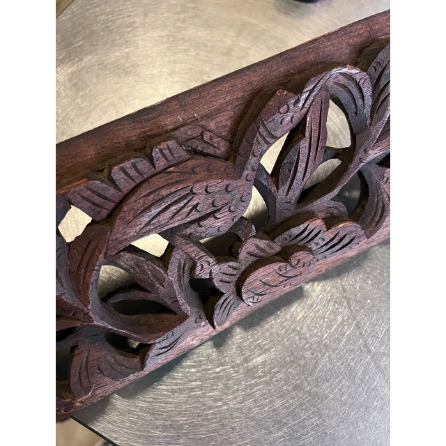 Wood Vintage Wooden Hand Carved Decorative Wall Hanging With Floral Accents For Sale - Image 7 of 8