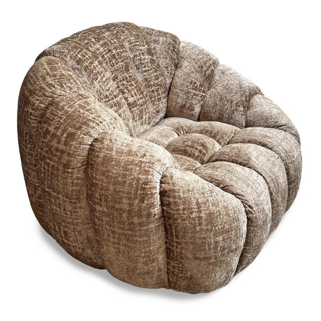Modern Tufted Mushroom Velour Swivel Chair For Sale - Image 10 of 12