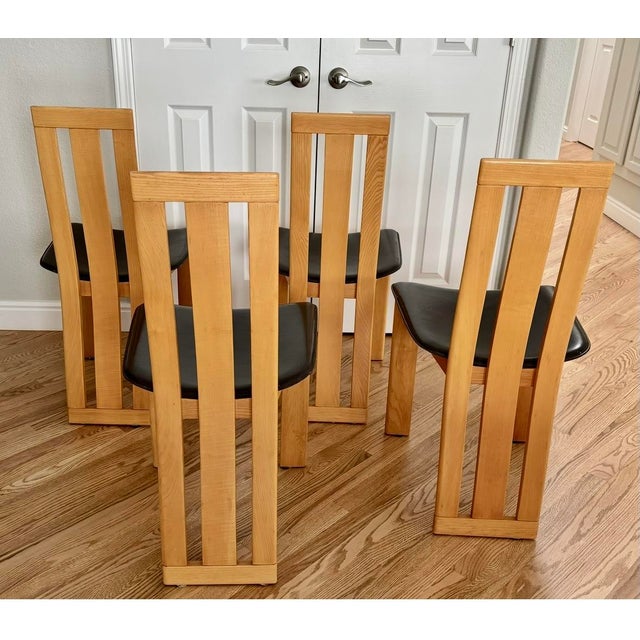 Modern Vintage Mid 80s Italian Wood and Leather Dining Chairs - A Set of 4 For Sale - Image 3 of 10