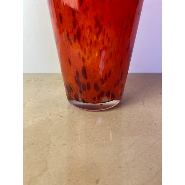 Henry Dean Mouth-Blown Red & Black Speckled Glass Vase, Signed For Sale In Seattle - Image 6 of 10