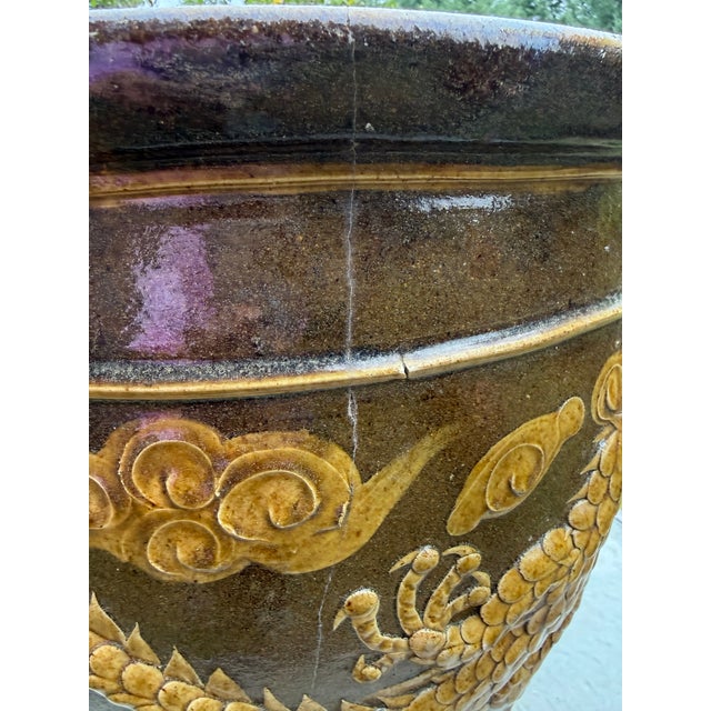 Antique Quing Shiwan-Style Dragon Egg Pot Jardinière With Turquoise Interior For Sale In Portland, OR - Image 6 of 9