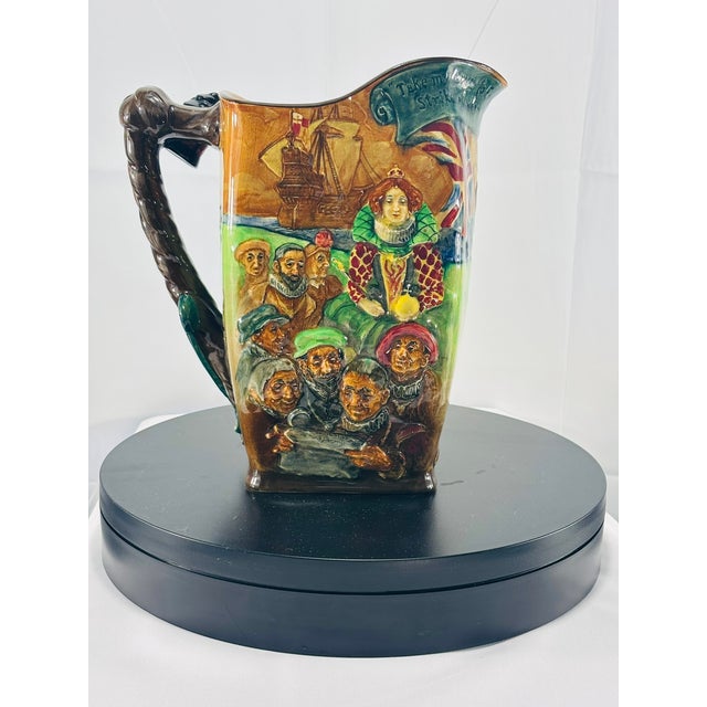 Royal Doulton Vintage Royal Doulton the Drake Jug No. 190 | Large English Historical Character Glazed Earthen Pottery Jug | Sir Francis Drake Nautical Pitcher For Sale - Image 4 of 18