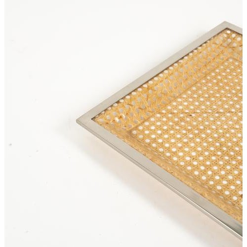 Mid-Century Modern Serving Tray in Rattan and Chrome from Christian Dior, 1970s For Sale - Image 10 of 12