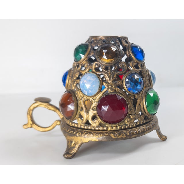 Late 19th Century 19th Century Aesthetic Movement Gilt Brass and Jeweled Candle Fairy Lamp, English or American For Sale - Image 5 of 12