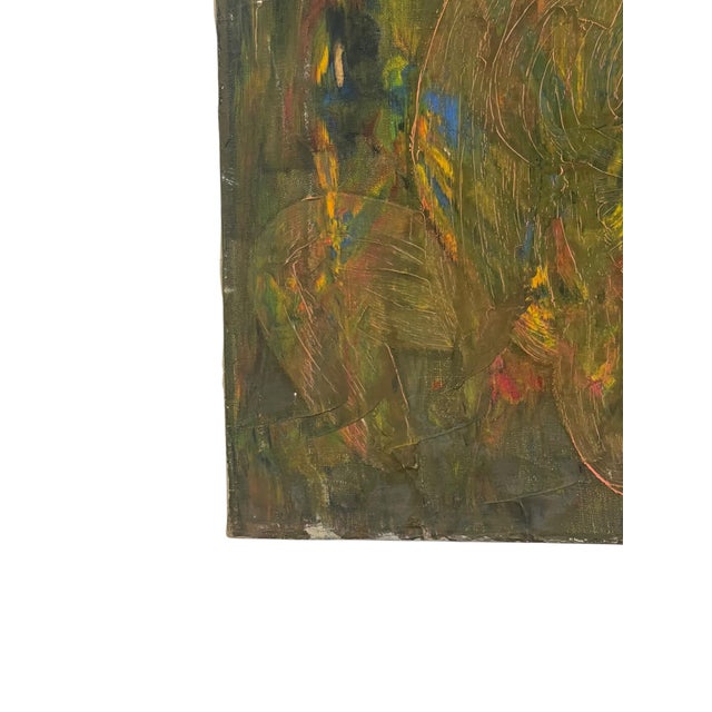 Vintage Abstract Expressionist Oil Painting on Canvas, Signed "Gierda," Textured Figurative Composition. For Sale - Image 4 of 10
