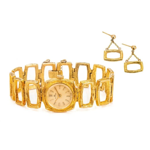 Baroque Vintage Bucherer 18k Yellow Gold Brushed Finish Dangle Earrings - 2 Pieces For Sale - Image 3 of 6