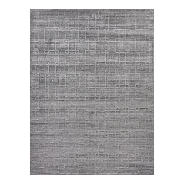 Exquisite Rugs Geometric Box Handmade Bamboo Silk & Cotton Gray Rug-12'X15' For Sale