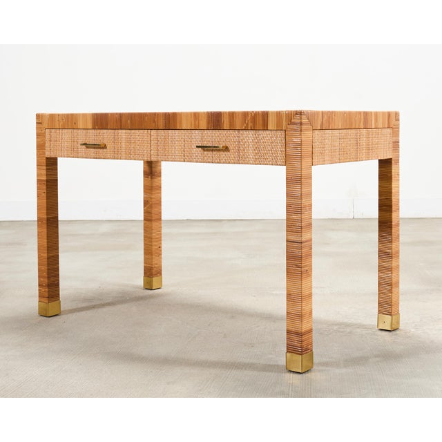 Mid 20th Century Billy Baldwin for Bielecky Brothers Rattan Cane Writing Desk For Sale - Image 5 of 18