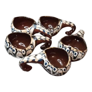 1980s Set of Glazed Tonala Mexican Folk Art Salt Cellars - 5 Pieces