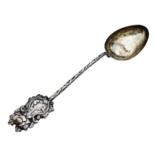 Antique Victorian Sterling Silver Spoon With Flower Handle For Sale