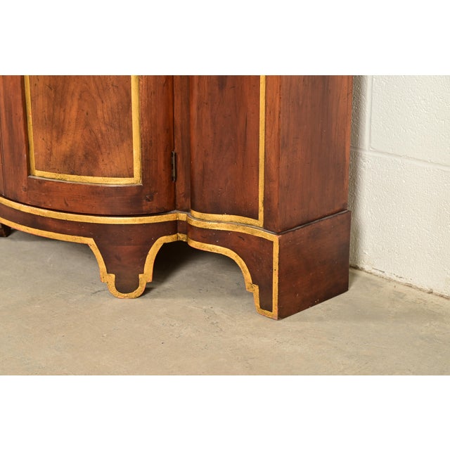Baker Furniture Italian Provincial Carved Cherry Wood, Parcel Gilt, and Marble Top Demilune Sideboard or Bar Cabinet For Sale - Image 12 of 16