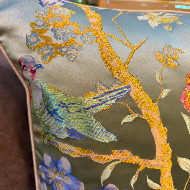 Chinoiserie Bird Cushion Cover With Cream Piping For Sale - Image 11 of 14