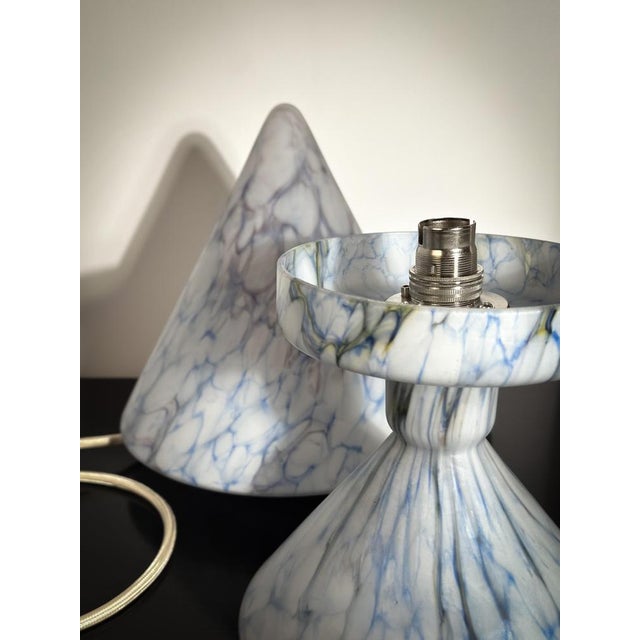 Glass Vintage Cubist-Style Pastel Glass Pastel Blue Glass Table Lamp, 1920s For Sale - Image 7 of 13