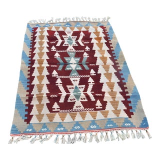 1980s Farmhouse Blue Hand Knotted Oushak Kilim For Sale