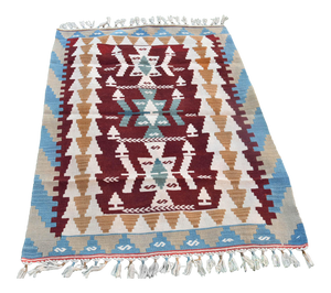 1980s Farmhouse Blue Hand Knotted Oushak Kilim