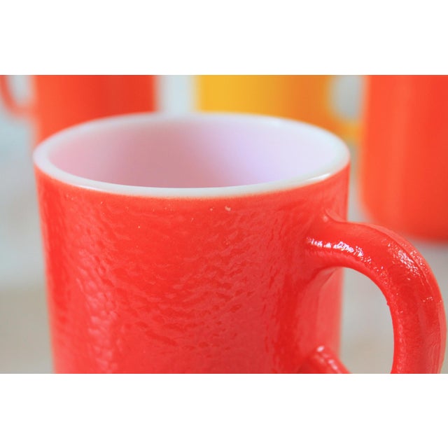 Orange Vintage Hazel Atlas Milk Glass Mugs, 60's Orange Peel Texture S/6 For Sale - Image 8 of 12