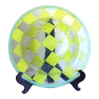 Vintage Villeroy & Boch Fused Art Glass Diamond Triangle Pattern Serving Bowl For Sale