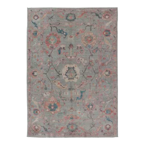 Modern All-Over Floral Oushak With a Light Blue-Gray Background and Multi-Color Rug
