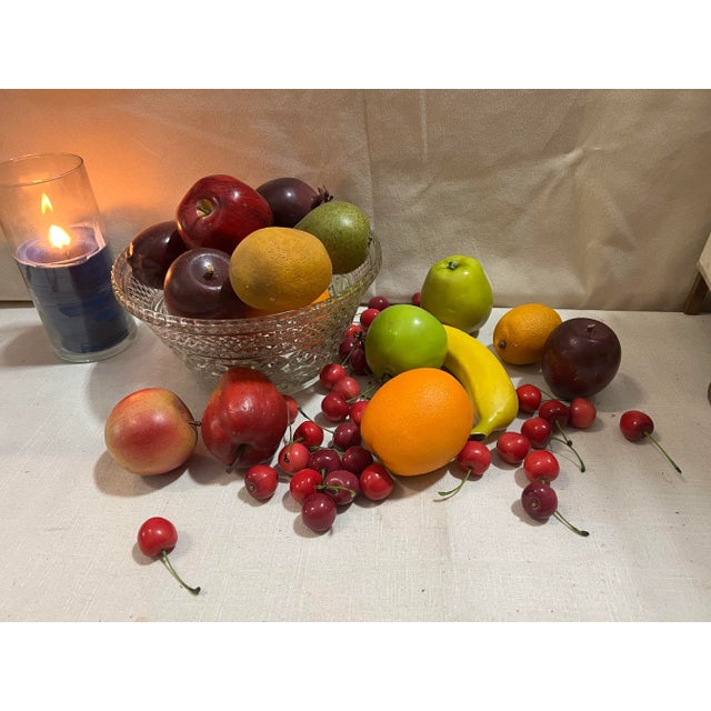 Mid-Century Modern 50 Pieces of Vintage Faux Fruits in Large Glass Bowl For Sale - Image 3 of 6