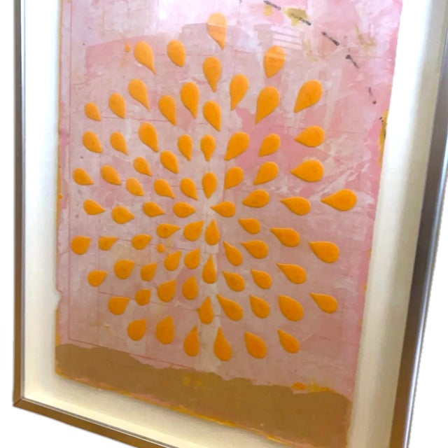 Pink 60's Abstract Safron Op Art Acrylic on Bruised Pink Watercolor Paper Chrome Framed Glass For Sale - Image 8 of 14