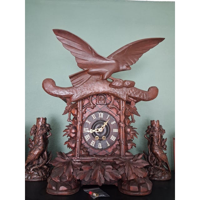 Important Masterpiece Black Forest Table-Fireplace Clock, Cuckoo Clock Made by Aleksander Fleig, Set of 3 For Sale - Image 10 of 10