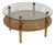 Mid Century Modern Round Double Tier Glass Walnut Coffee Table in the Style of Gilbert Rohde For Sale