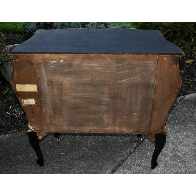 Antique Petite Bombe 2 Drawer Italian Chinoiserie Black Gold Commode For Sale - Image 12 of 13