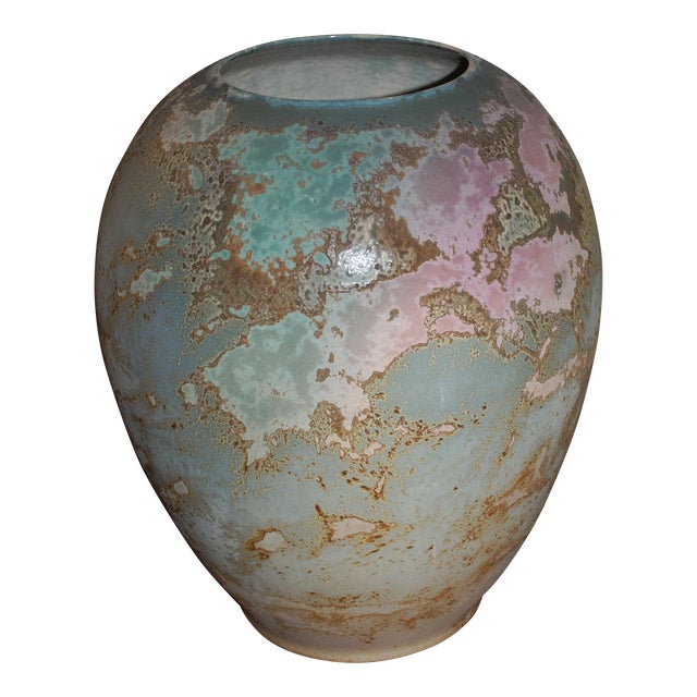 1970s Tony Evans Raku "Ancient Sands" Large Vase Vessel, Signed For Sale