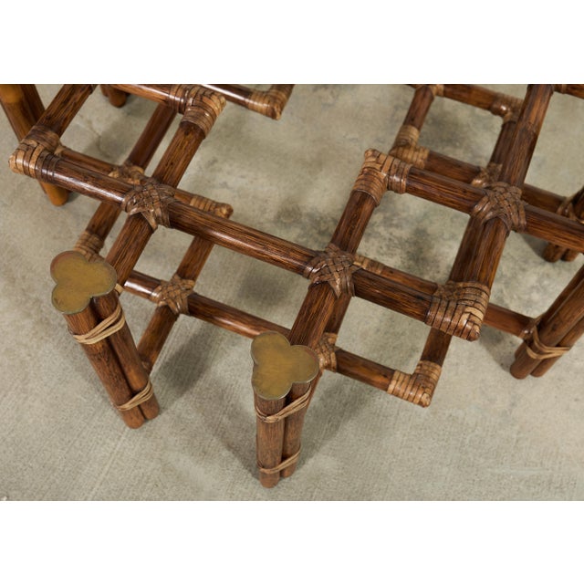 McGuire Organic Modern Lattice Rattan Brass Glass Cocktail Table For Sale - Image 16 of 18