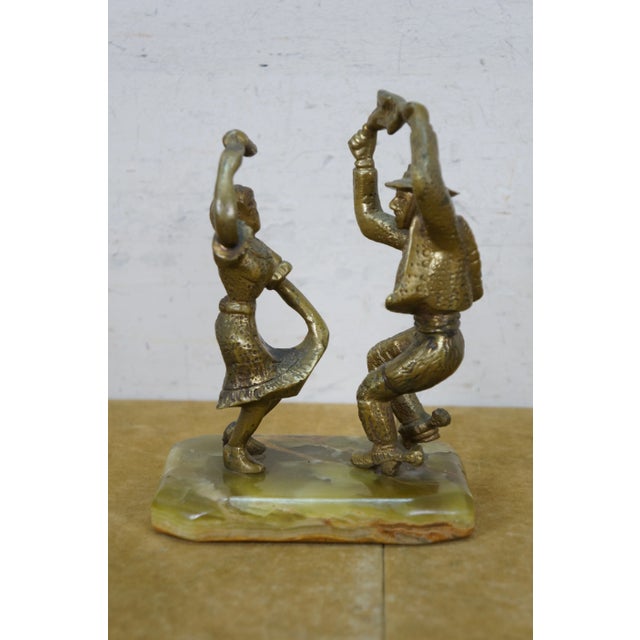 Late 20th Century Vintage Mexican Folk Art Salsa Dancers Brass Figurine Sculpture Onyx Base 7" For Sale - Image 5 of 12
