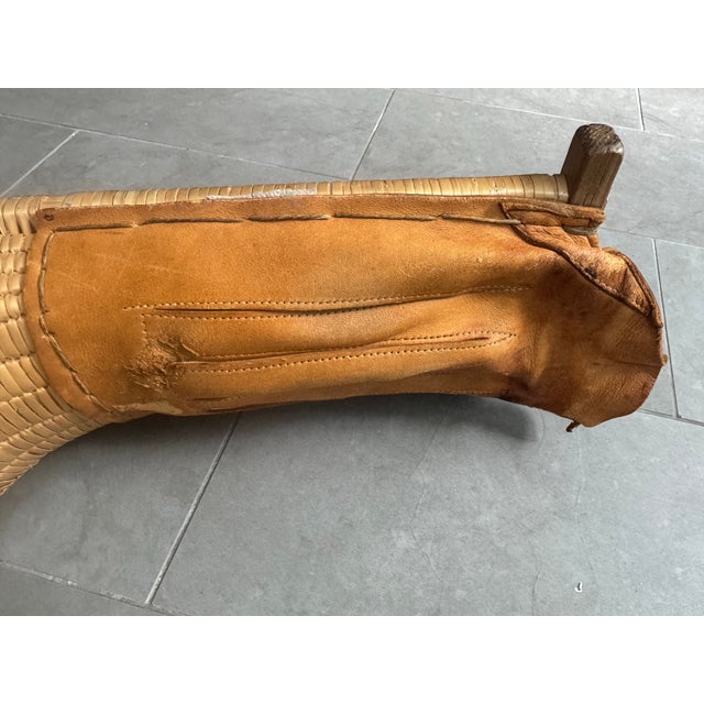 Rustic European Vintage Basque Jai Alai Cesta, Hand-Woven Reed and Leather For Sale - Image 3 of 12