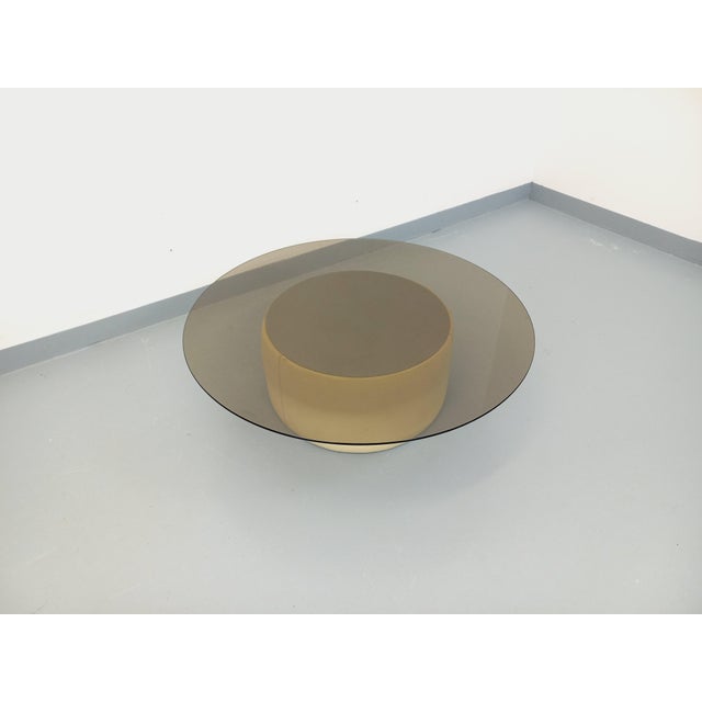 Vintage Round Coffee Table in Glass with Leather and Metal, 1970s For Sale - Image 15 of 18
