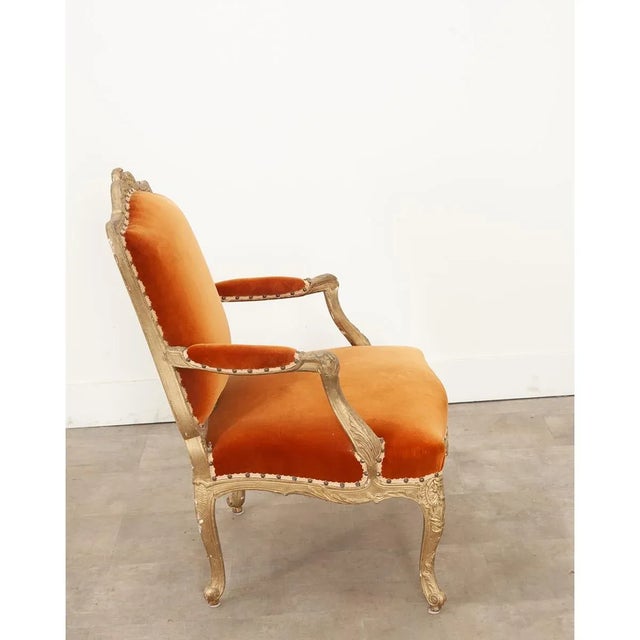 French 19th Century Louis XV Style Painted and Velvet Fauteuil For Sale In Baton Rouge - Image 6 of 11