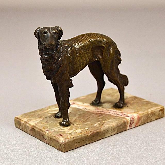 Art Deco Bronze Sculpture of a Russian Borzoi Hound on a Marble Base, 1920s-1940s For Sale - Image 11 of 11