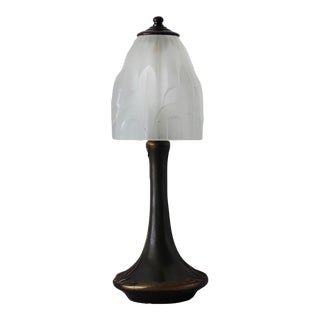 Sarsaparilla Art Deco Glass Shade Table Lamp Arched Skyline Design Details For Sale