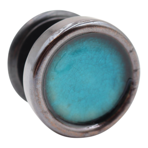 Vintage Blue Center Pewter Brass Dummy Door Knob
