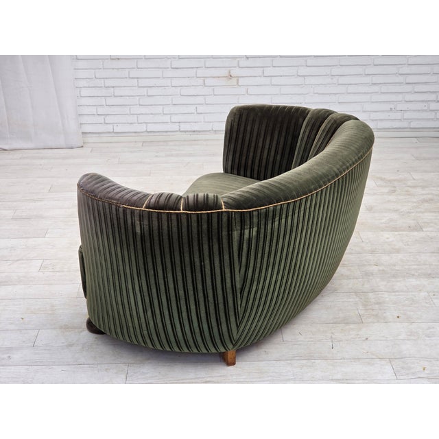 Danish 2-Seater Curved Sofa in Furniture Velour and Oak Wood, 1960s For Sale - Image 15 of 18