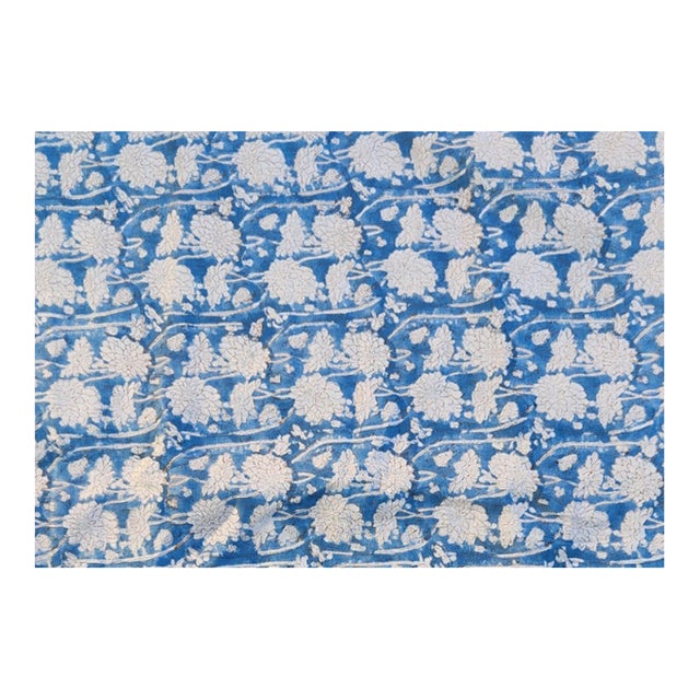 Upholstery/Drapery Linen Textile. Hand Block Printed Fabric Per Yard For Sale