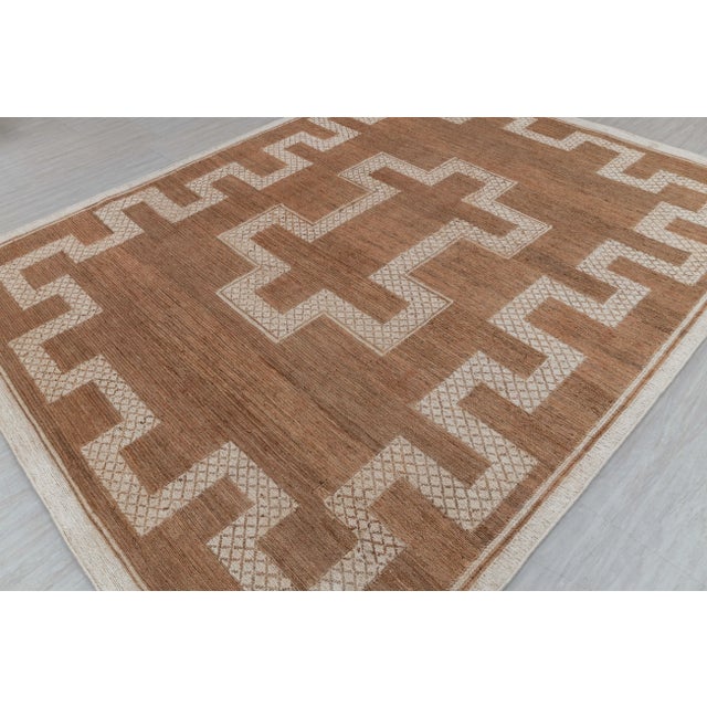 10x14Ft. Natural Brown Jute cream design Taureg Inspired Soumek Jute Hand Woven Rug For Sale - Image 6 of 12