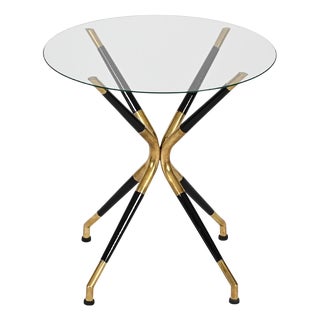 Mid-Century Italian Round Brass and Lacquered Wood Side Table attributed to Cesare Lacca, 1950s For Sale