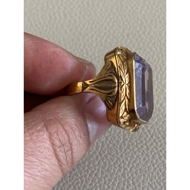 Brass Antique 14k Gold and Amethyst Ring – Size 6 For Sale - Image 8 of 11