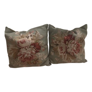 Pair of Vintage Floral Needlepoint Pillows For Sale