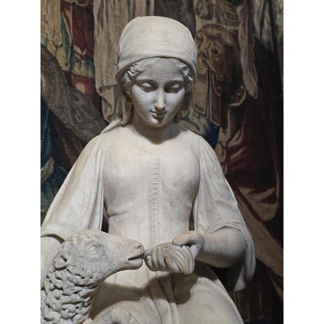 19th Century Sculpture of a Shepherdess with Lamb, 1874, Marble For Sale - Image 12 of 13
